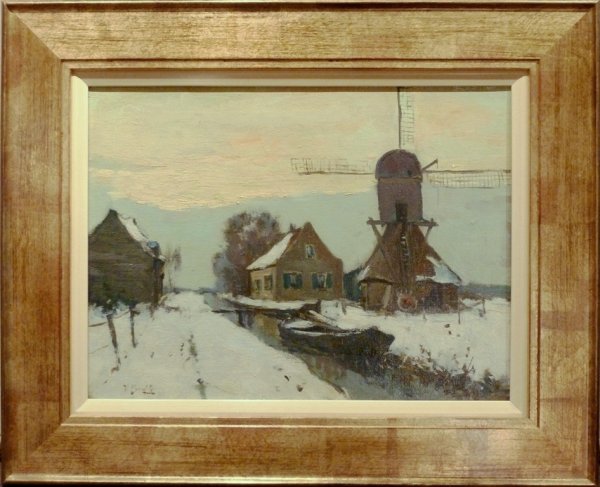 Victor Bauffe - Winterlandschap met wipmolen