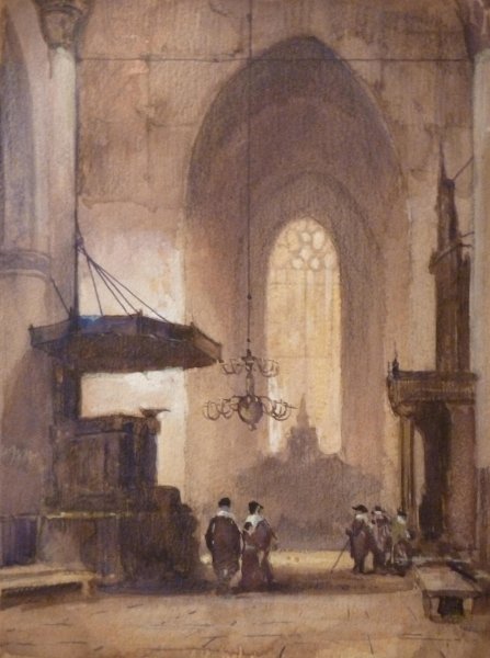 Johannes Bosboom - Kerkinterieur met figuren