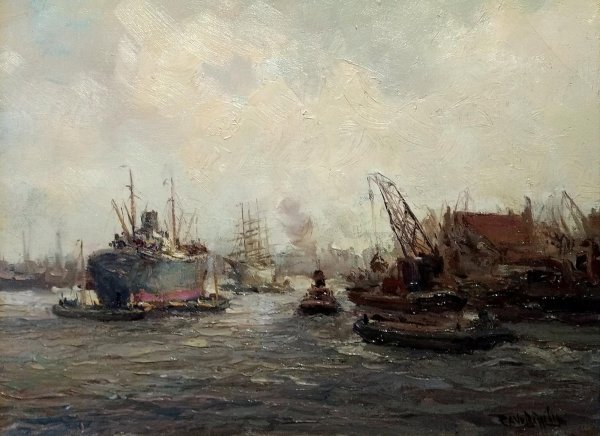 C.A. van Diggelen - Levendig havengezicht Rotterdam