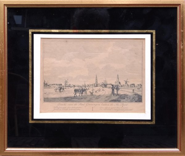 Groningen Gravure - Gezicht op de stad Groningen buiten de Aa-poort en Gezicht op de stad Groningen buiten de Steentelpoort