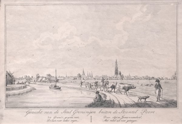 Groningen Gravure - Gezicht op de stad Groningen buiten de Aa-poort en Gezicht op de stad Groningen buiten de Steentelpoort