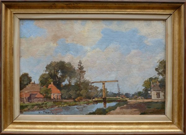 Hugo van Schaik - Drents landschap met ophaalbrug