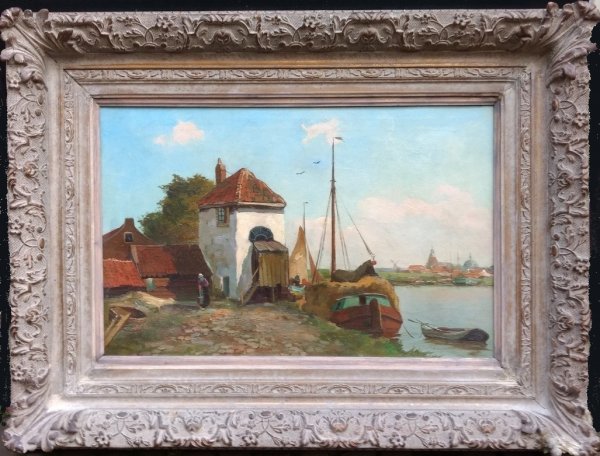 Chris  (Christiaan Pieter) Snijders - Aangemeerd vrachtschip omgeving Rotterdam