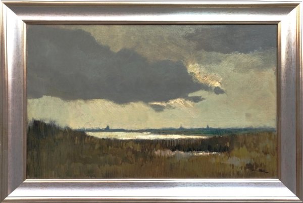 Chris Soer - Waterland met wolkenlucht